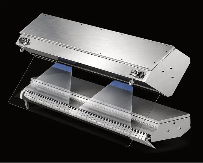 Air ejector block of a SAGE color sorter — precision air nozzles up close